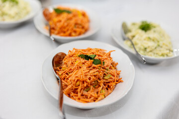 carrot salad, restaurant, photos, carrots, close-up blurry background, catering, hotel, hotel food and kitchen

