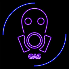 Gas Mask neon sign, modern glowing banner design, colorful modern design trend on black background. Vector illustration.