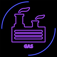 factory neon sign, modern glowing banner design, colorful modern design trend on black background. Vector illustration.