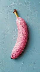 Pink strawberry banana on blue textured background