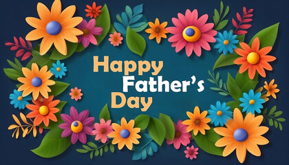 Colorful flowers and leaves with Happy Father's Day banner, header art created with generative ai