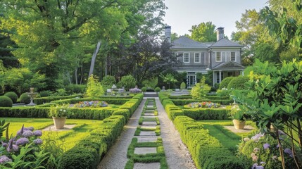 Design a garden with a mix of formal and informal planting beds for visual interest. --ar 16:9 Job ID: 3dd7370d-bbe2-402d-a5a7-0a178e3e2dd3