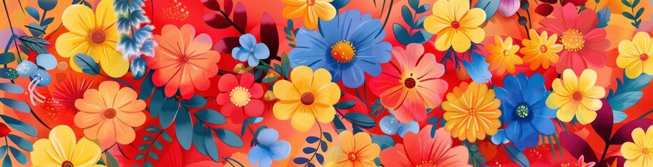 Abstract Summer Floral Background In Whimsical Patterns. With Copy Space, Abstract Background