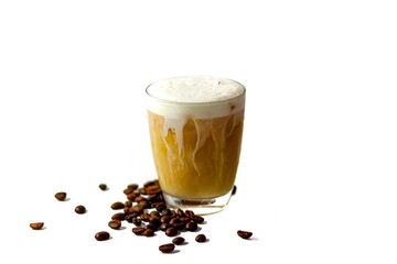 Ice latte coffee serving with milk and put on white background with isolated style.