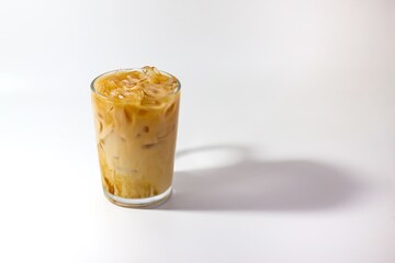 Espresso ice coffee and coffee beans put on white background. Isolation concept.