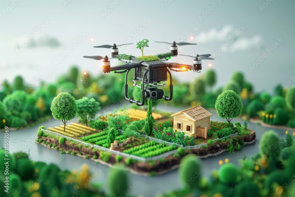 Poster drone flight for targeted treatment in 4k agriculture with efficient farming practices and wheat hea