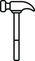 Black and white line art of a single claw hammer, a tool icon