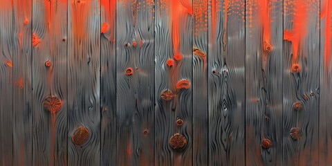 Close Up of a Wooden Fence With Red Paint. Generative AI