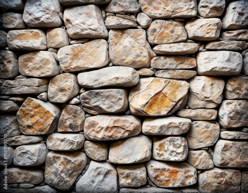Poster high-resolution image capturing the intricate pattern and texture of a stone wall with varied hues a