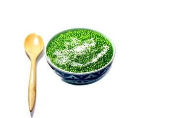 Dessert Thailand culture with sweet sago served with coconut milk on top. Isolation photo style.