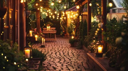 Experiment with decorative lighting features, such as string lights, lanterns, or illuminated planters. --ar 16:9 Job ID: 21c7f0c3-451f-40fe-af26-3e4f97429578