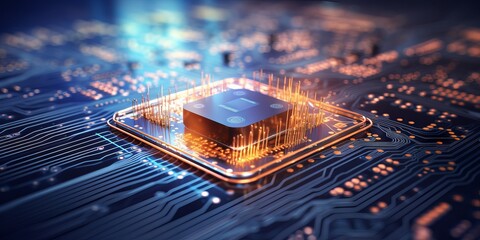 computer circuit board, Microchips and computer boards. Chip for implementation in new technologies. Concept: computer programs and virtual processes.