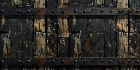 Close Up of Wooden Wall With Rivets. Generative AI