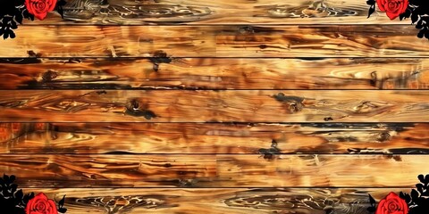Wooden Background With Rose. Generative AI