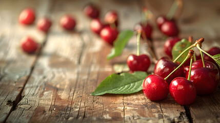 Healthy Organic Cherries on a Wooden Background