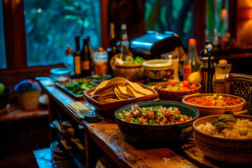 Fototapeta premium Authentic Mexican Feast on a Rustic Table