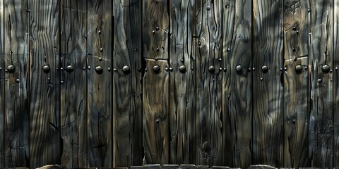 Close Up of Wooden Fence With Metal Rivets. Generative AI