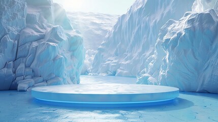 Ice background podium cold winter snow product platform floor frozen mountain iceberg 