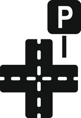 Simplified vector graphic of a parking sign at a crossroads, suitable for infographics
