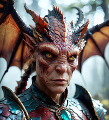 Dynamic Action Portrait of Dragonborn Mystic Order Blood Hunter Gen AI