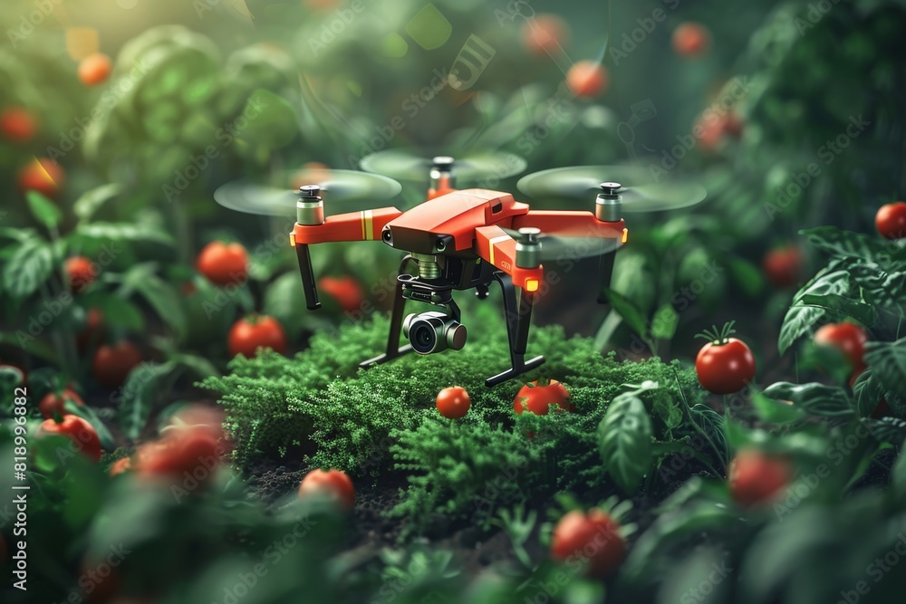 Poster smart farming monitoring with ecological farming irrigation using drone technology in agriculture fo