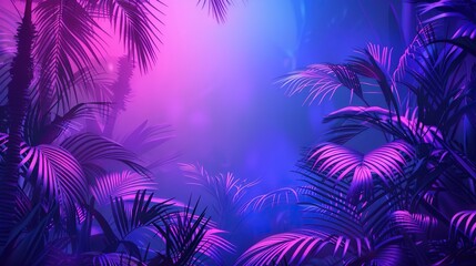 Illustration of a tropical background in neon light in retro style  