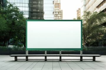 Fototapeta premium An empty bench stands alone amidst the hustle and bustle of the city, inviting quiet contemplation and a moment of respite from the chaos. mockup for design
