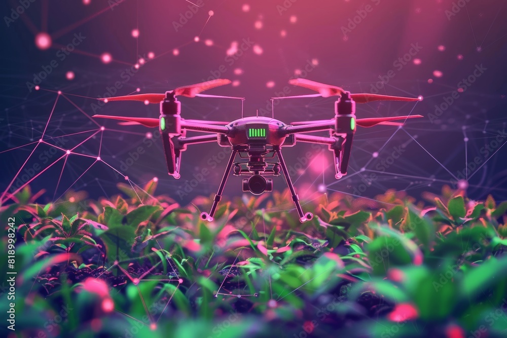 Poster drone technology with vector graphic vibrant illustration for soil and desert adaptation using agric