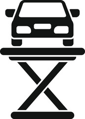 Black icon of a car on a lift representing vehicle maintenance and repair services