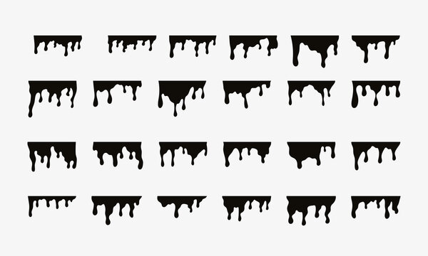 Dripping ink set. Vector wall paint drip set. Molten liquid splatter isolated on white background