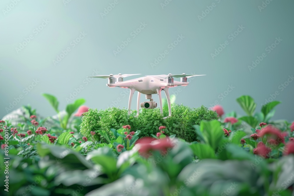 Aufkleber pesticide spraying with isometric drone technology for automated farm management in small-scale vege