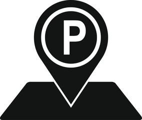 Illustration of a simple black and white parking map pointer icon for navigation and locator maps