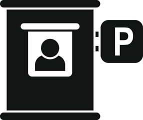 Flat design icon of a parking meter with a person's silhouette in the display
