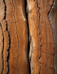 Detailed close-up of deeply cracked wood texture in rich brown tones, emphasizing natural aging and ruggedness.