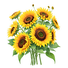 Obraz premium Sunflower Bouquet Bliss. A vibrant, realistic illustration of a lush bouquet of sunflowers, symbolizing happiness and summer, perfect for seasonal designs and home decor themes.