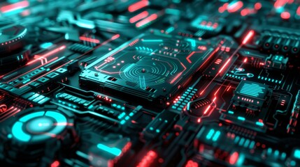 Futuristic circuitry with a science fiction aesthetic