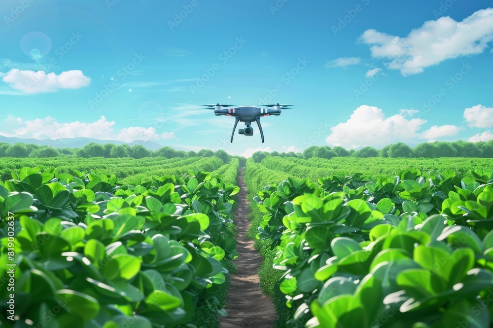 Poster vibrant corn fields with precision agriculture and drone technology for sustainable farming practice