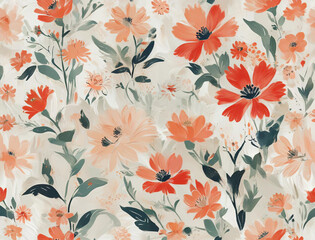 Vintage Matisse-Inspired Red and Coral Floral Print Gen AI
