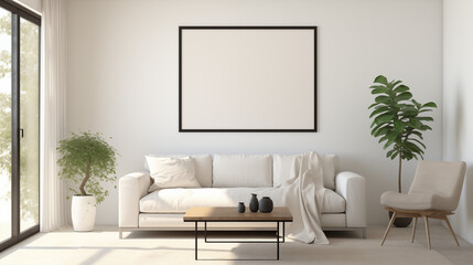 Modern Minimalist Living Room with Green Plants