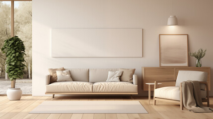 Modern Living Room with White Sofa and Wooden Furniture