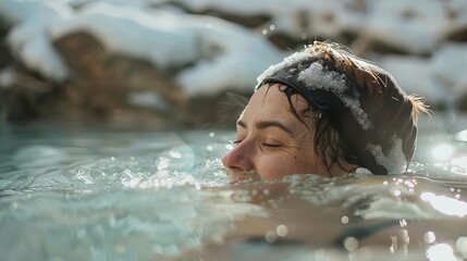 rejuvenating icy plunge relaxed person enjoys cold water therapy wellness photography