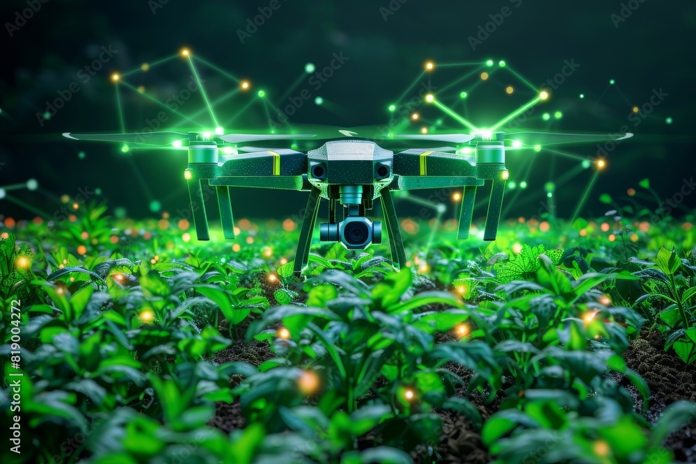 Poster pesticide spraying technology with smart field applications in isometric illustrations for high-tech