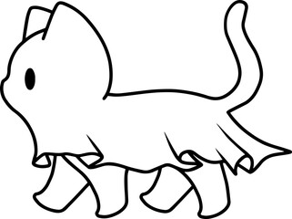 Line art  minimalistic ghost cat walking, silhouette of kitten