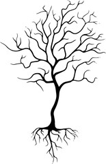 Minimalistic line art tree with roots, black silhouette art