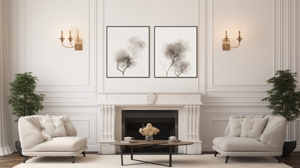 Modern Living Room with White Decor and Fireplace
