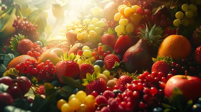 Generate a visual narrative of fruits forming unique backgrounds