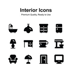 Interior icons set in modern style, ready to use vector