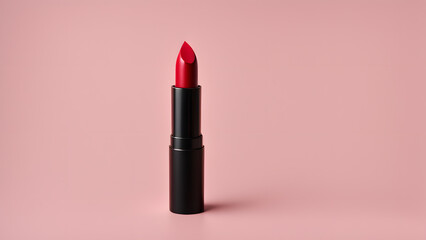 a red lipstick on a pink background