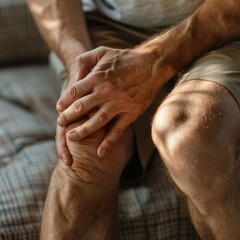 Fototapeta premium Man Grappling Sore Knee - Medical Concept