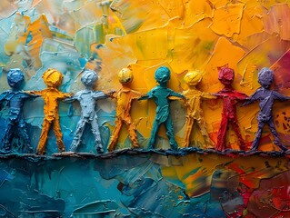 Naklejka premium Vibrant Silhouette Figures Forming a Unified Community